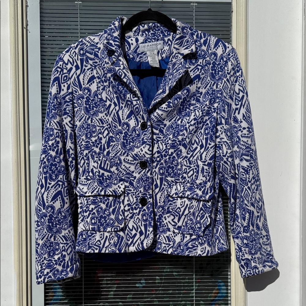 2 for $35 | Blue and White Patterned Women's Blazer